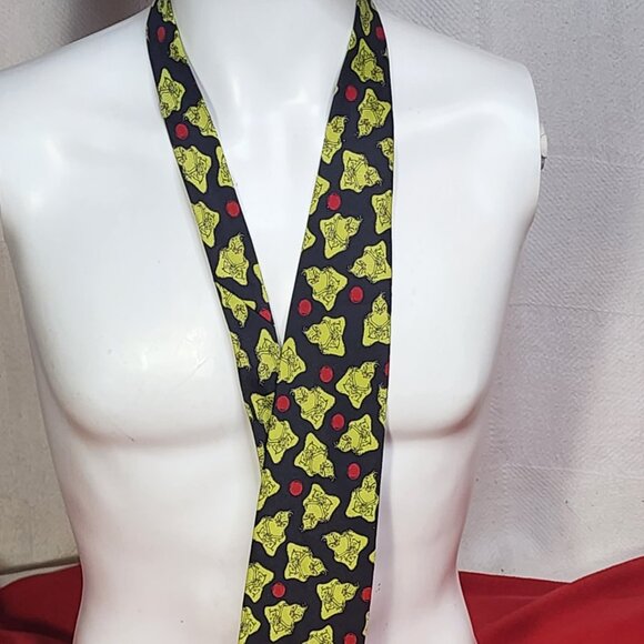 Dr. Seuss Brand Black Poly Green Grinch Crossing Arms and Red Bulbs Holiday Tie - Picture 2 of 16